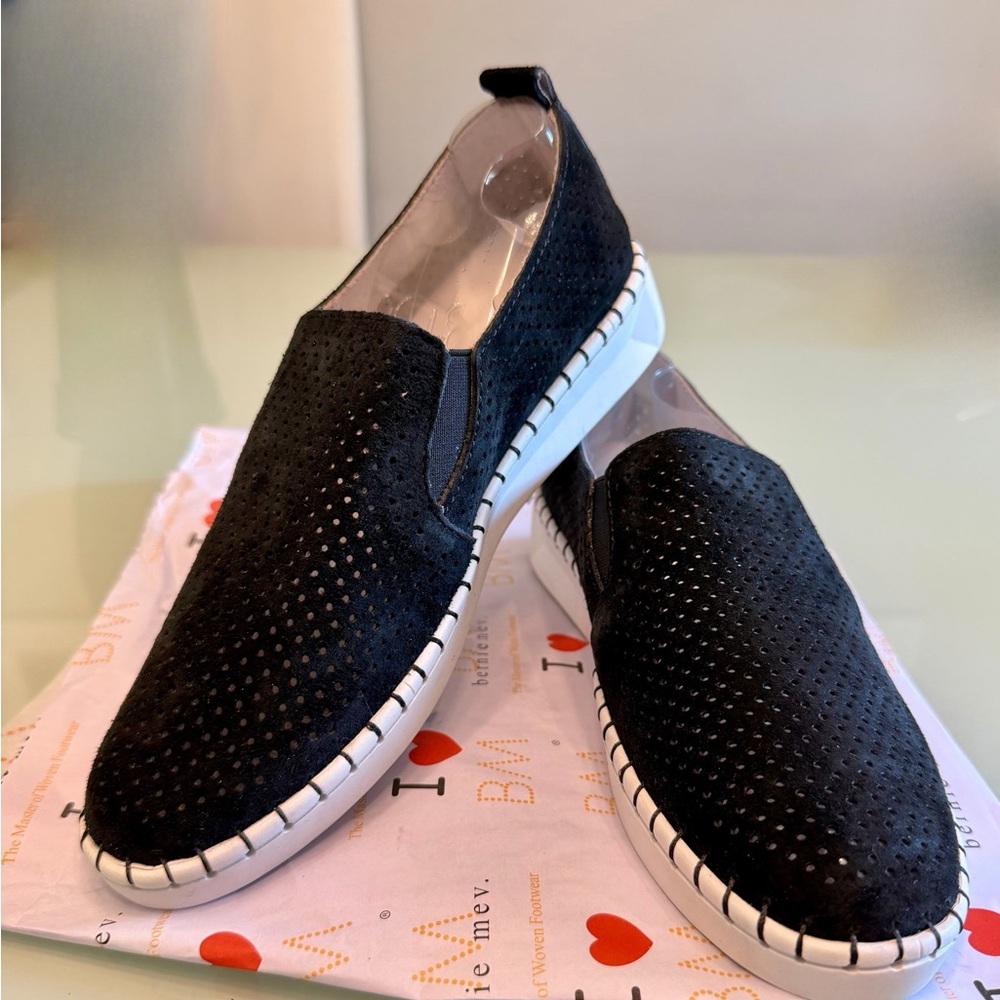 Bernie Mev Black Leather Suede Slip on Sneakers Size 37